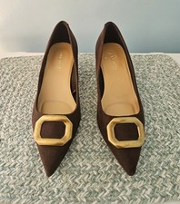 NEW WITHOUT BOX  WOMEN'S 8.5 NINE WEST BROWN KITTEN HEEL COMFORTABLE DRESS SHOE.