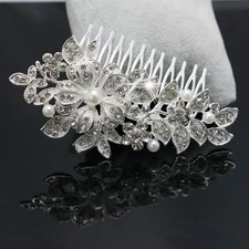 Trendy Hairwear Wedding Tiara Sparkling Silver Plated Crystal Pearl Bridal Hair