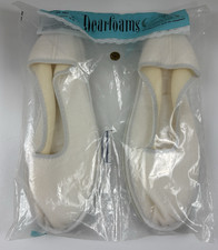 VTG Dearfoams Slippers Cream Knit Washable NOS Women's 8-9 House Shoes Retro NIP