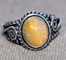 925 Silver Plated Fiery Natural Ethiopian Opal Ring US 7 Thank You Gift GW