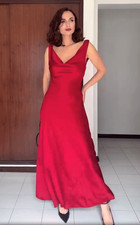 Zara ZW Collection Long V-Neck Satin Asymmetric Dress Red Size S M 2590/987 New