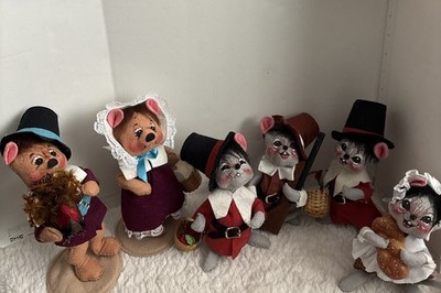 Annalee Felt Mouse Mice Dolls Fall Turkey Pilgrims Thanksgiving Lot Of 6