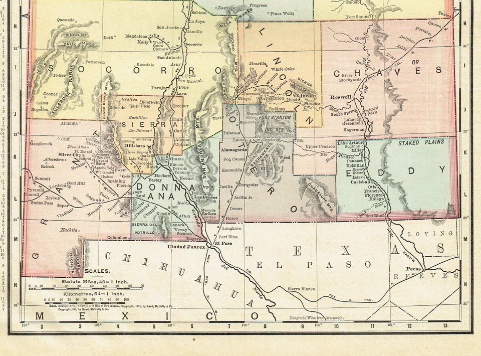 Mapas antiguos a color de Nuevo México y Colorado con fecha de 1902 Foto 3 de 4