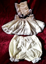 Vtg Infant Baby Dress Bonnet Bloomers Set Smocked Faux Seed Pearls Newborn-3 mon