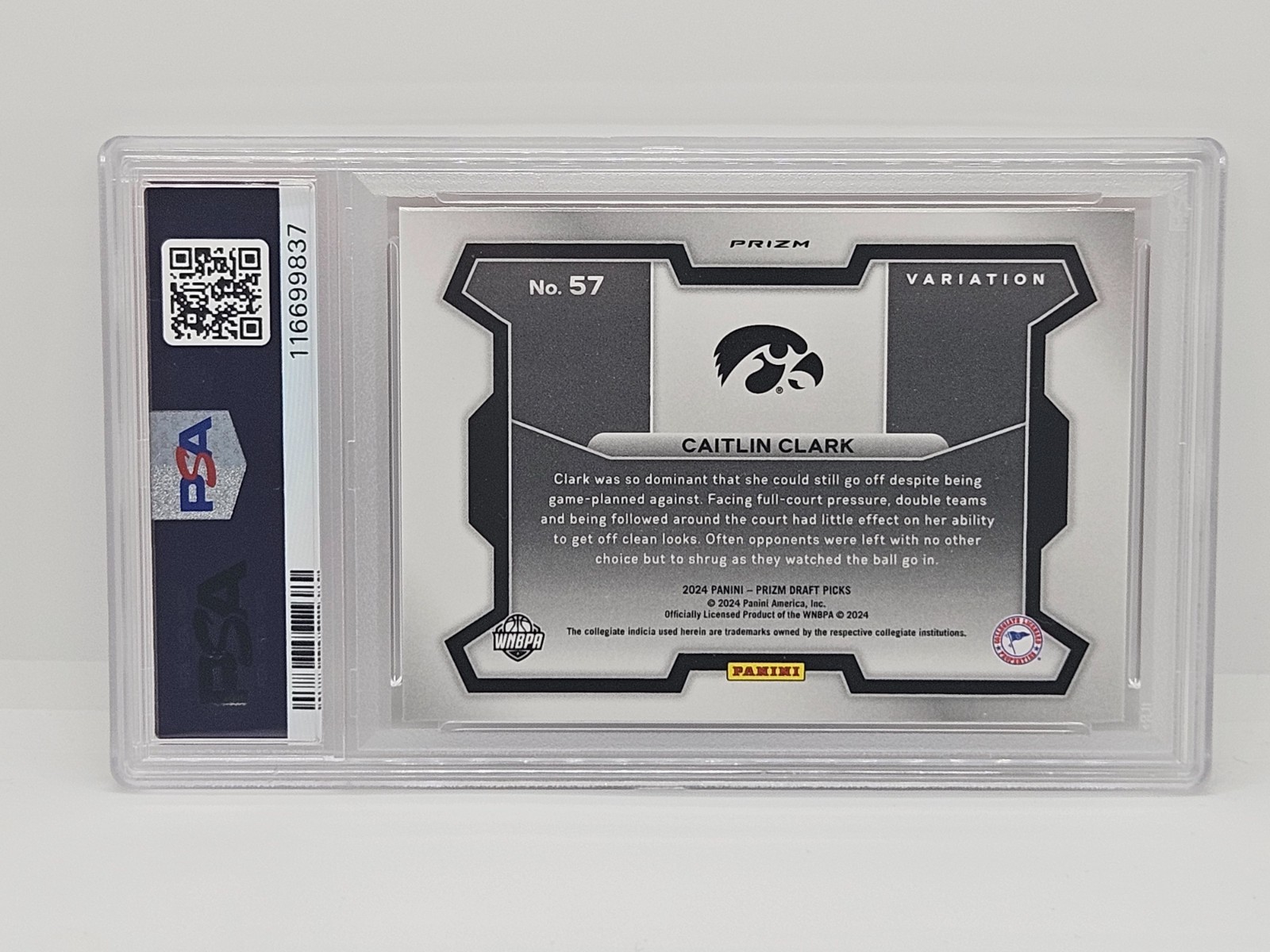 2024-25 Panini Prizm Draft Picks Caitlin Clark Orange Ice Variation PSA 9 #57 view 2