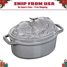 Staub Cast Iron 1.1 qt, Oval, Pig Dutch Oven, Graphite Grey