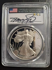 2001-W PROOF SILVER EAGLE PCGS PR70 DCAM MAGNUM OPUS THOMAS CLEVELAND SIGNED 