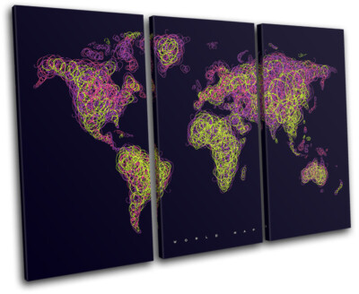 World Atlas Geography Globe Maps Flags TREBLE CANVAS WALL ART Picture Print