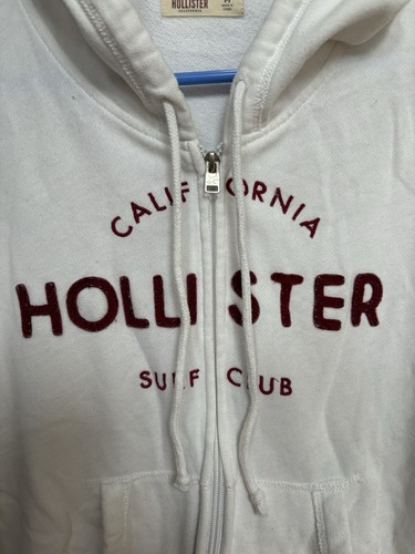 HOLLISTER sz M WHITE FULL ZIP EMBROIDERED LOGO HOODIE SWEATSHIRT - Picture 2 of 5