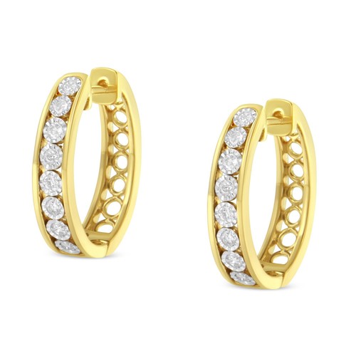 1/2 Cttw Diamond 10K Two-Tone Gold Hoop Earrings - Picture 4 of 7