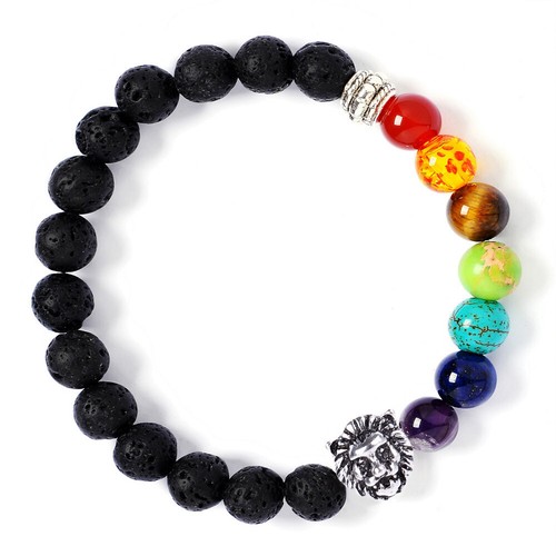 US 7-Chakra Healing Buddha Lion Drum Beads Lava Stone Reiki Meditation Bracelet - Picture 21 of 35