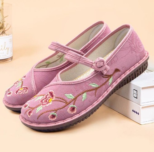 Women's Flat Shoes Floral Mary Jane Shoes Chinese Embroidered Comfort Flats - Picture 6 of 19
