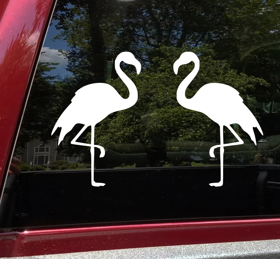 Juego de 2 calcomanías de vinilo flamenco - pájaro tropical - juego espejado - troquelado Foto 3 de 4