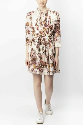 Berenice Paisley Printed Dress Lace Tie Front Pintuck Embroidered Ruffle New XL