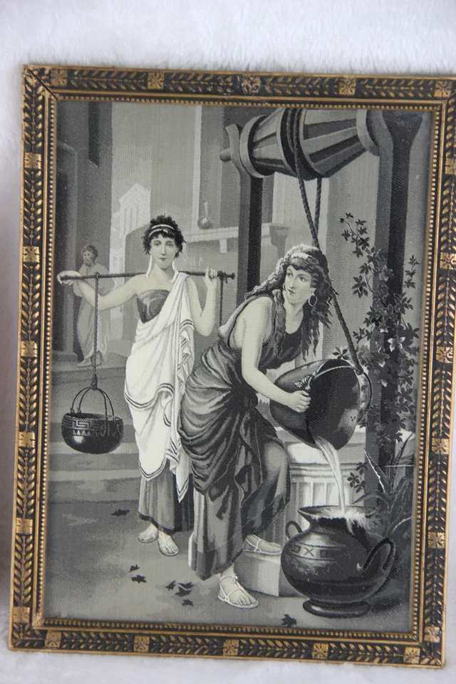 Antiguo PAR Enmarcado Art Deco Bellas Artes Tapiz Oriental Damas Placa de Pared Foto 4 de 4