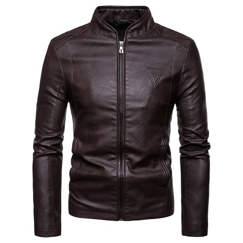 Men Baseball Collar Faux Leather Jacket Plus Size Casual Biker Leather Jacket - Picture 5 of 14