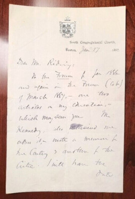EDWARD EVERETT HALE Scarce Handwritten Signed 2-page Letter Boston, 1887