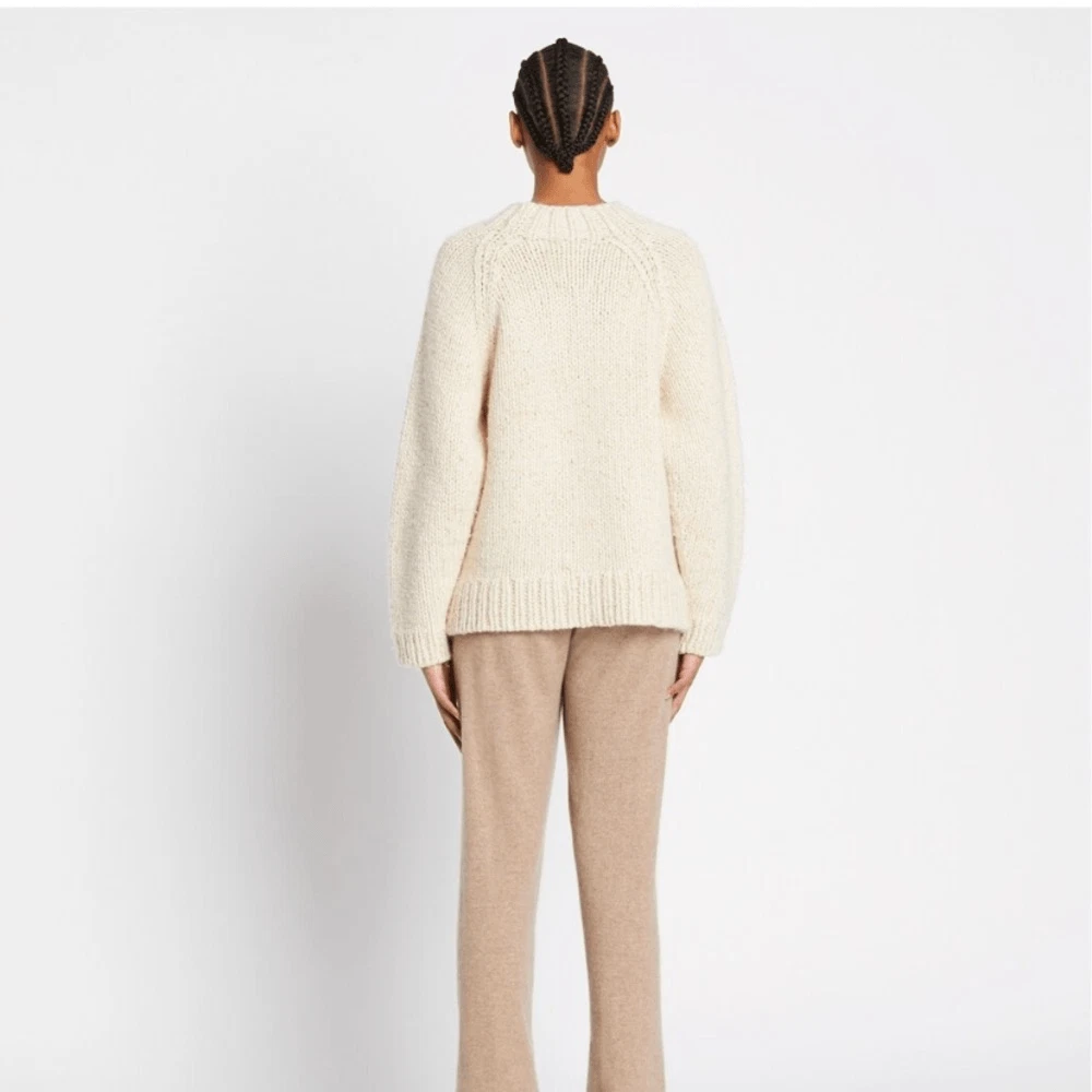 Abito maglione cappuccio Tory Burch maculato lavorato a mano lana cotone panna taglia M