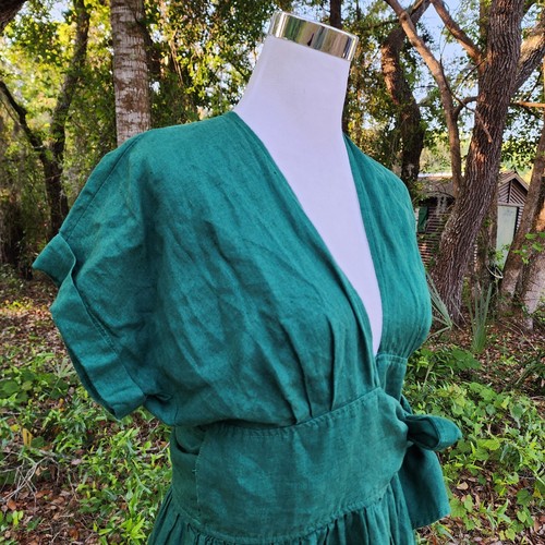 SEASIDE TONES 100% Linen Kimono Dress Wrap Front Pockets Made in Poland M? NEW - Picture 7 of 17