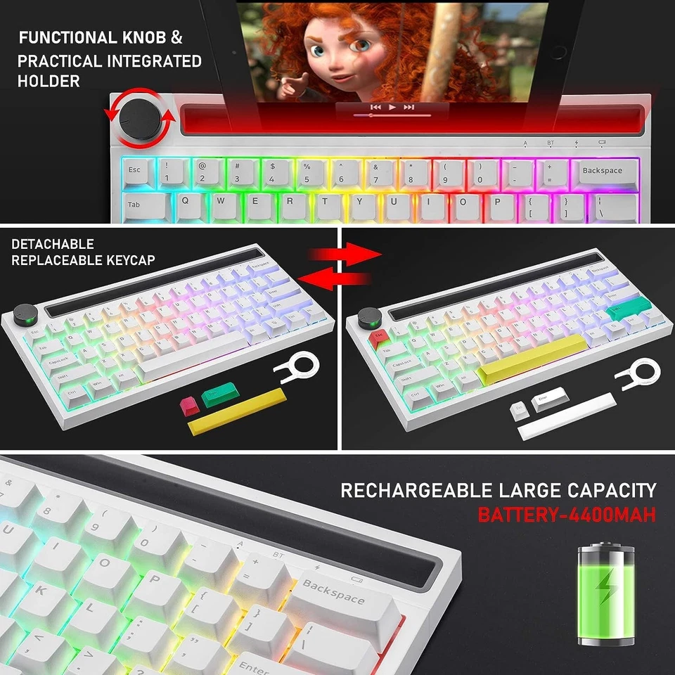 60% Mechanical Gaming Keyboard Wired/Wireless Bluetooth 19 RGB Backlit 4400mAh - Image 3 of 4