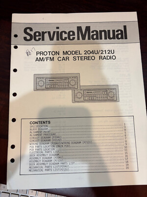 ORIGINAL PROTON 204U 212U CAR STEREO Repair & Service Manual **ORIGINAL**