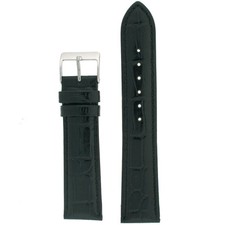 Long Watch Band Black Genuine Leather Strap Alligator Grain