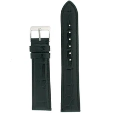 Long Watch Band Black Genuine Leather Strap Alligator Grain