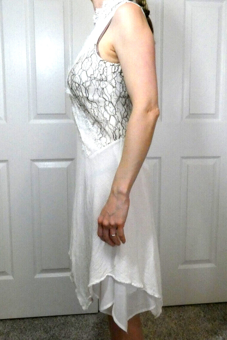White Chiffon Lace Dress Size S Vintage Rare Handkerchief Hem Lightweight Summer image 3