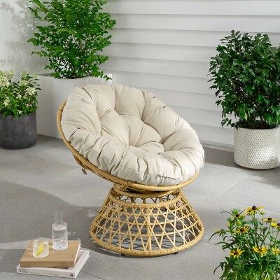 Patio Chairs Papasan Chair 360° Swivel Rattan Papasan Moon Wicker