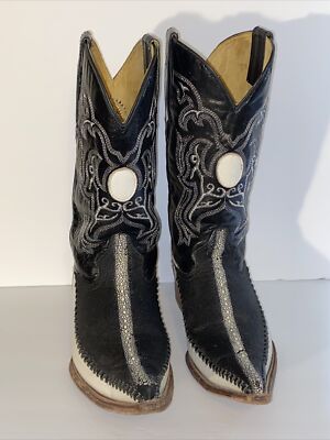 Los Gueritos  handcrafted cowboy pull on Black Leather Harness Ankle Boots s-l400.jpg main image 3