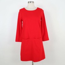 J.CREW Jules Shift Dress Wool Womens 4 Red Orange Crew Neck 3/4 Sleeve Stretch