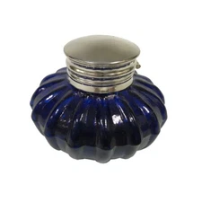 Vintage Antique Style Cobalt Blue Glass Inkwell Bottle ink