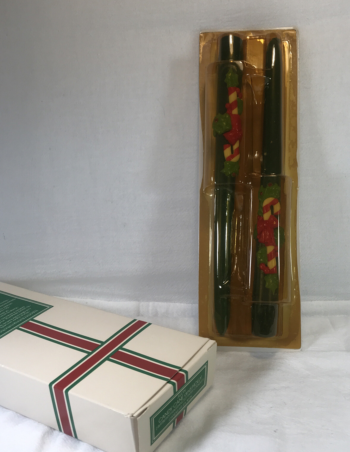 Vintage Avon Candy Cane & Holly Bayberry fragranced Taper Candles Hong