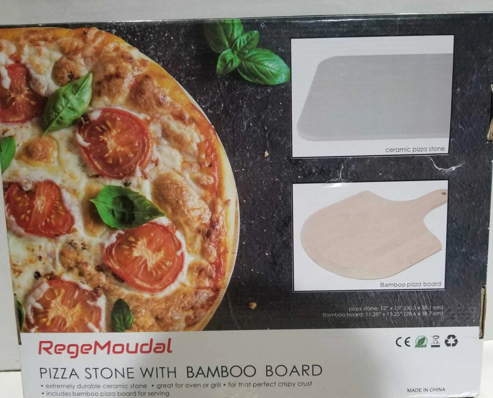 Regemoudal Pizza Stone with Bamboo Board