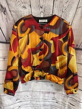 Jacques Vert 18 Yellow Orange Red Retro Vintage Cropped Blazer Jacket 1980s 80s