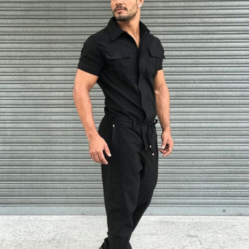 Men Casual Slim Overalls Short Sleeve Jumpsuits Rompers Pants Dungarees Playsuit - Picture 13 of 17