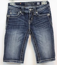 Miss Me girls Long Denim Shorts Embellished Rhinestones Lace JK5100M9 sz 10