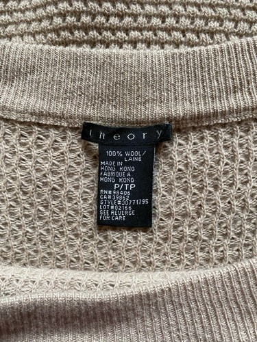 Theory Beige 100% Wool Long Sleeve Knit Pullover Sweater Size Petite - Picture 5 of 6