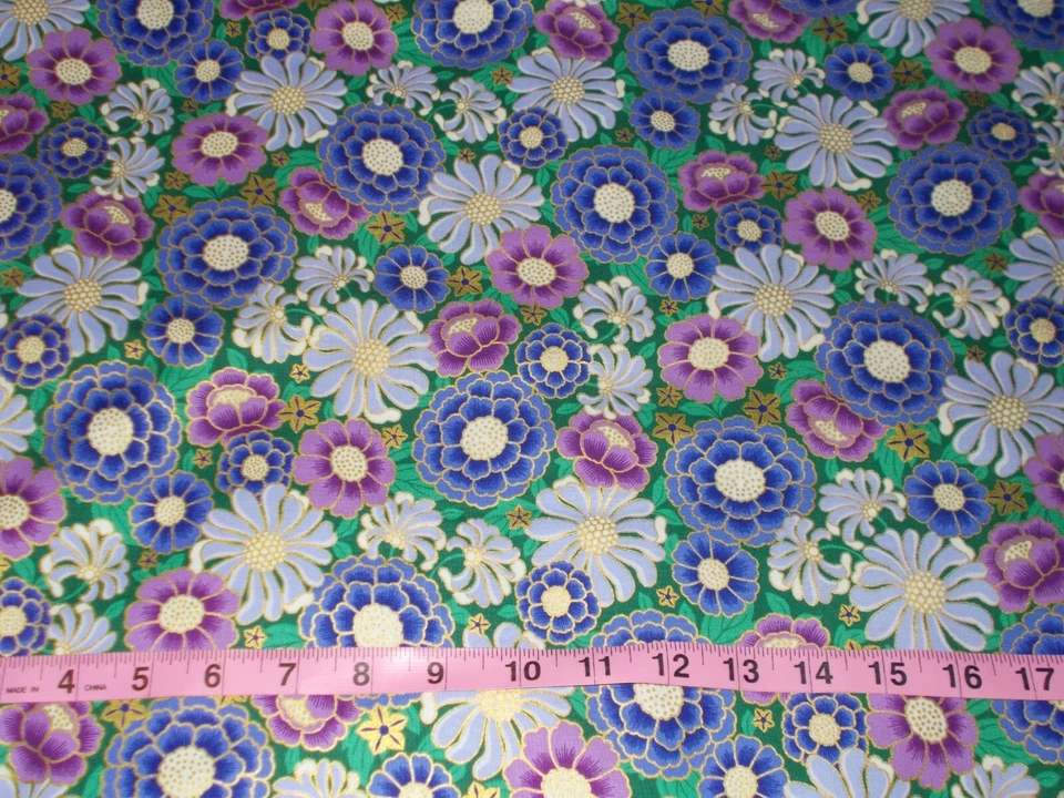 POR Kaufman Néctar Medianoche Floral Met Estampado Dorado 100% Algodón Edredón Tela Patio Foto 2 de 2