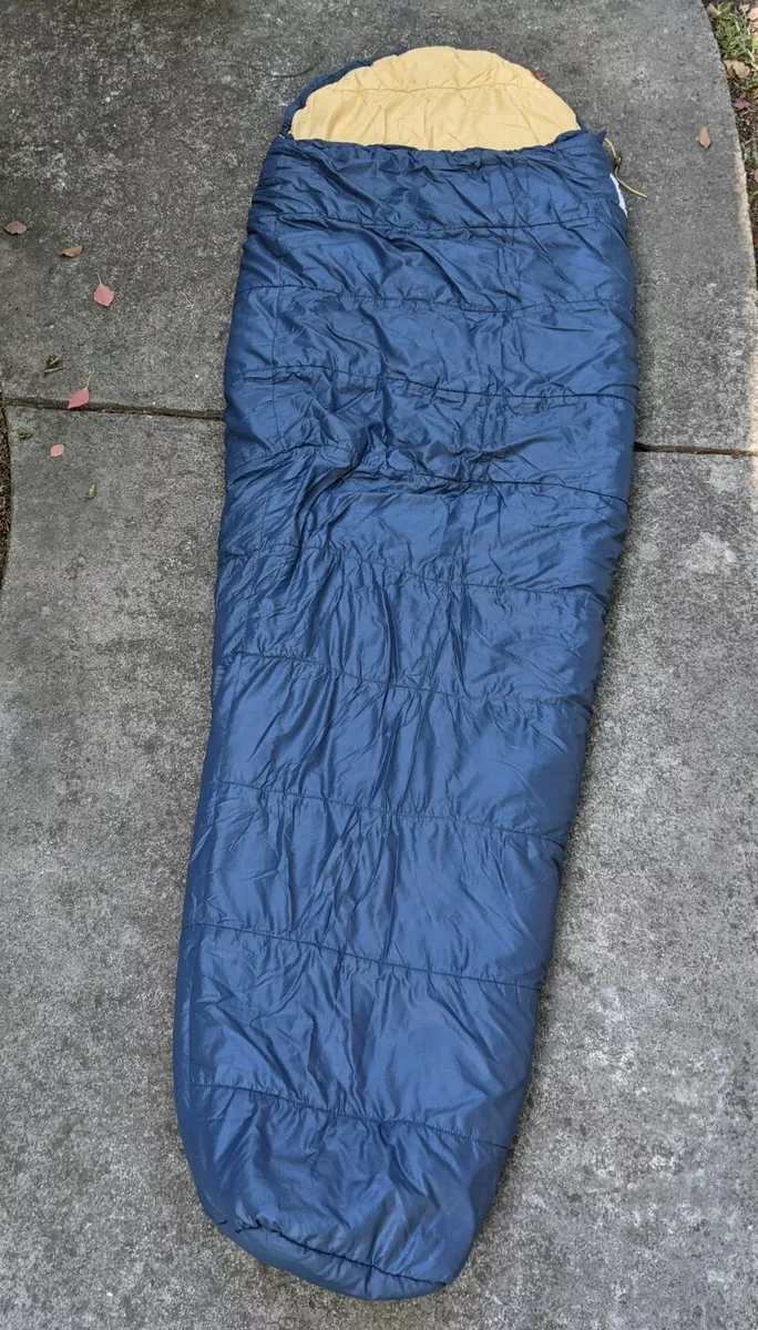 Vtg Blue North Face Mummy Sleeping Bag Brown Label Made In USA Polyester Fill