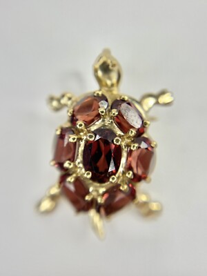 Vintage 10k Gelbgold Designer Rhodolith Granat Handarbeit Schildkröte Anhänger Pin