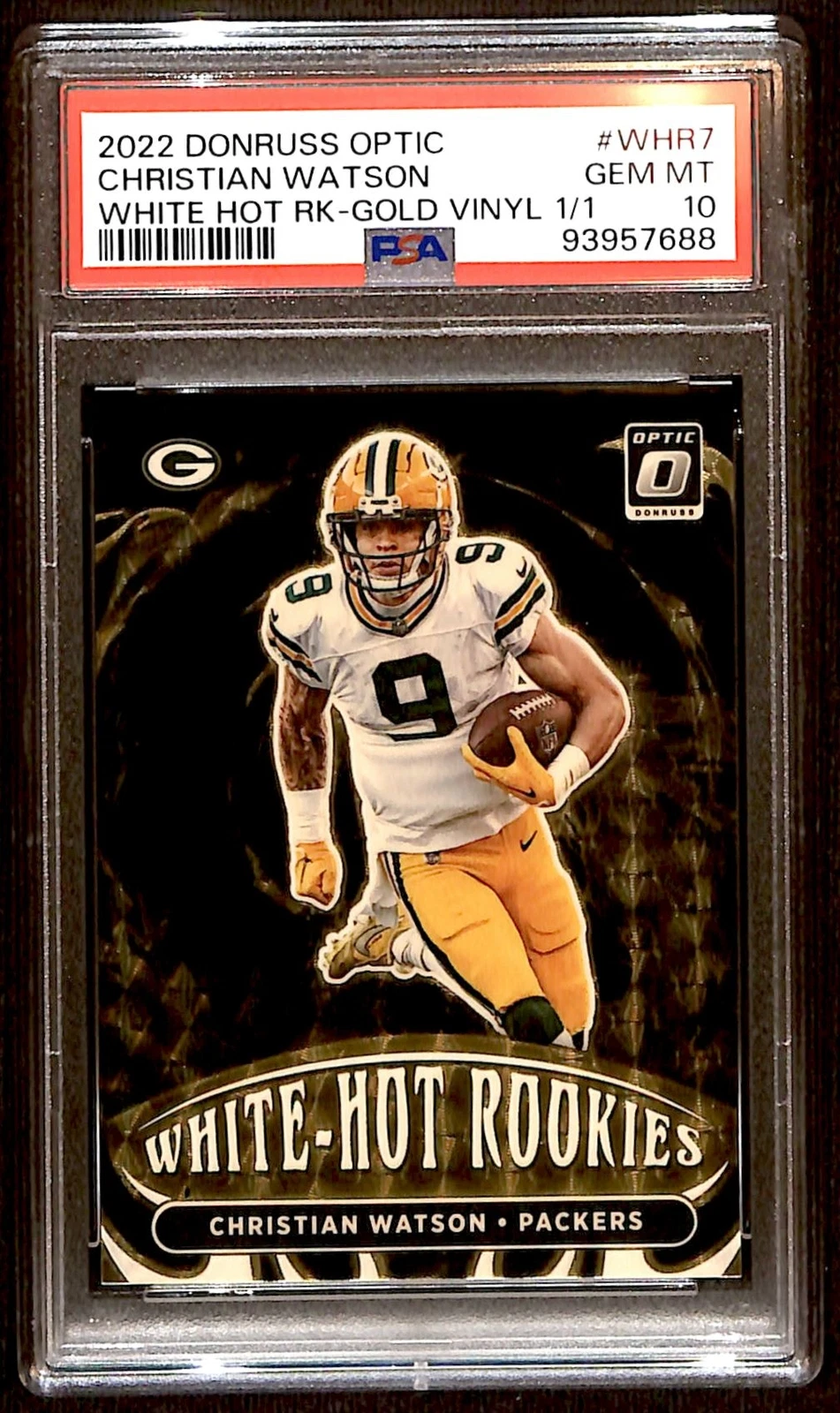 Christian Watson Panini Donruss Optic White Hot Rookies #WHR7 Gold Vinyl 1/1