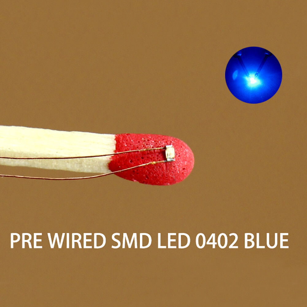 Evemodel C0603B Lot de 20 micro LED SMD pré-soudées 0,1 mm Fil de cuivre Bleu 0603