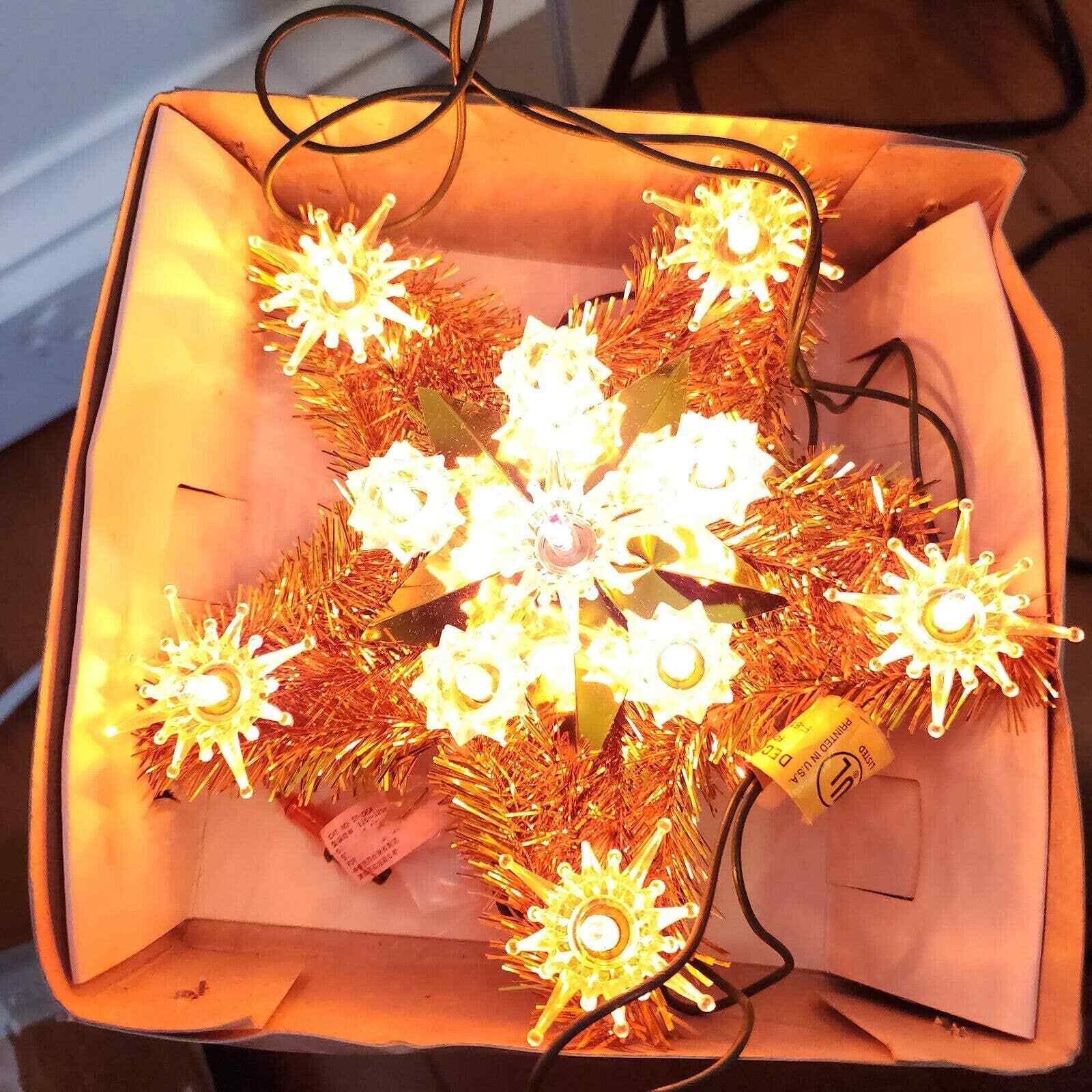 Christmas STAR 11 Lights Gold Tinsel Acrylic Starburstmall 6" Tree Topper eBay