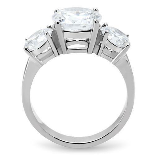 Ladies silver ring three stone cz 4 carat stainless steel anniversary - Picture 7 of 8
