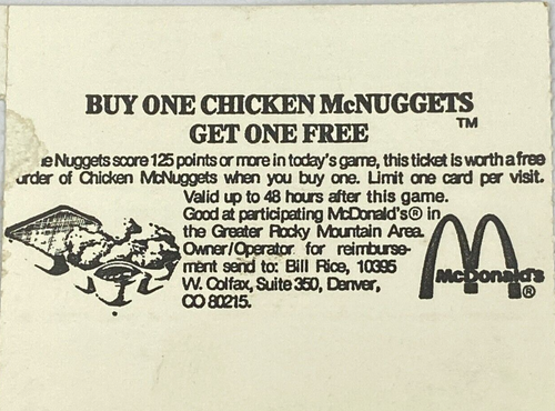 1982 Denver Nuggets vs Portland Trail Blazers Ticket Stub Nov 12 VTG McNichols - Picture 5 of 5