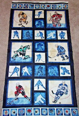 Face Off Hockey Game Players Patches Cotton Fabric Dan Morris .63 Yd L