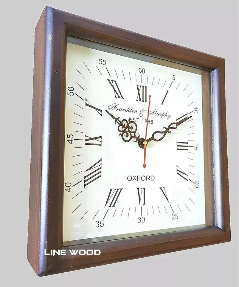 Orologio da parete fatto a mano in legno stile vintage a forma quadrata per l... - Immagine 3 di 4