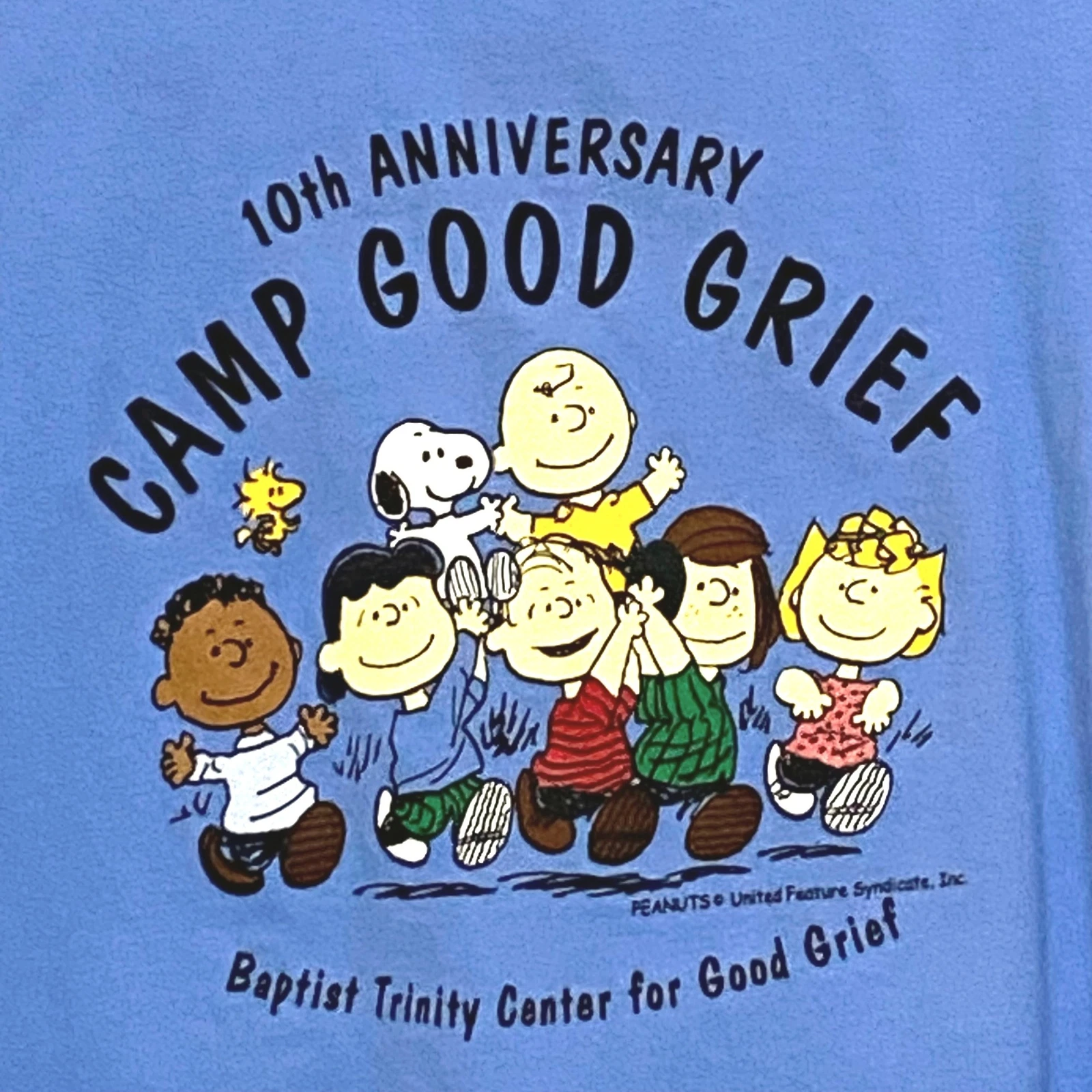 Camp Good Grief 10th Anniversary T-Shirt Mens 2XL Blue Peanuts Gang Bereavement