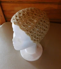 Handmade Double V Stitch Crochet Women's Summer Beanie Brand New Lightweight Tan